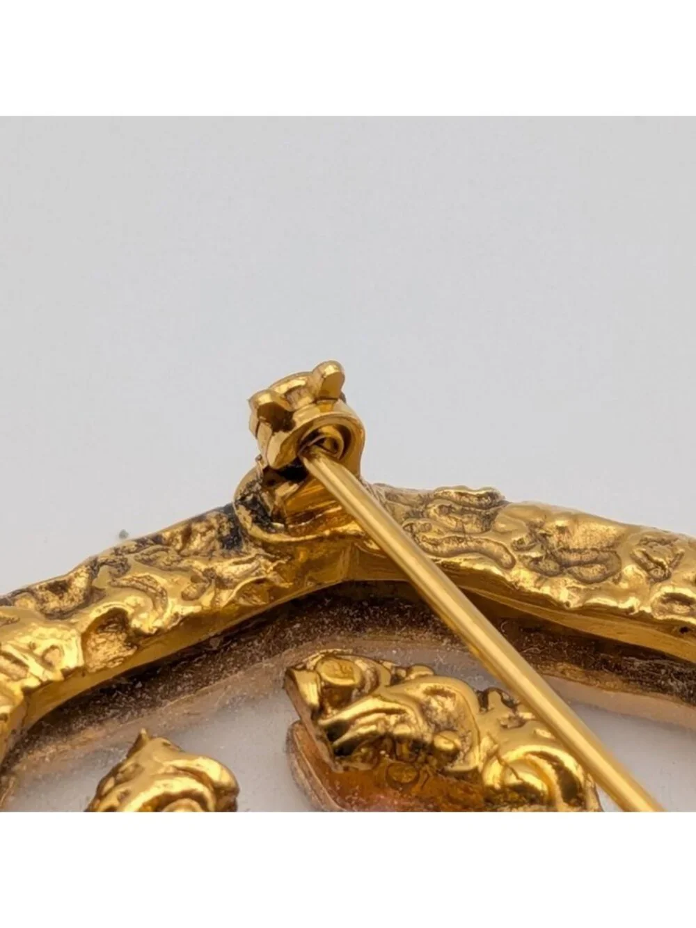Chanel Brooch CC Logo Lava Gold Clear Vintage